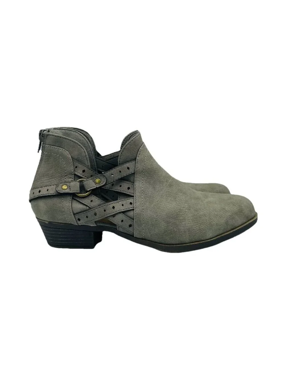 Maurices Shoes Womens Size 7.5 Gray Aisley Ankle Boot Booties Zip Snake Print
